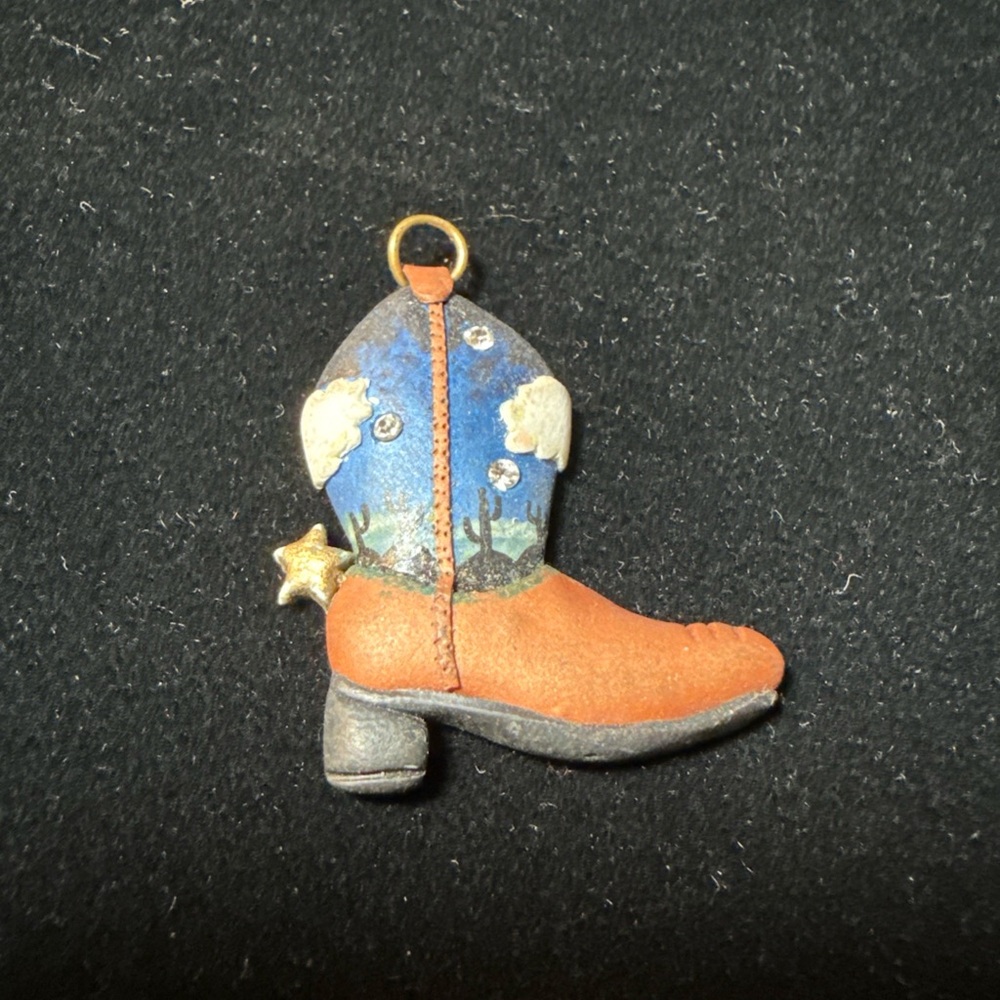Cowboy Boot Pendant with Star Accent 1993 signed hand‎ painted HT